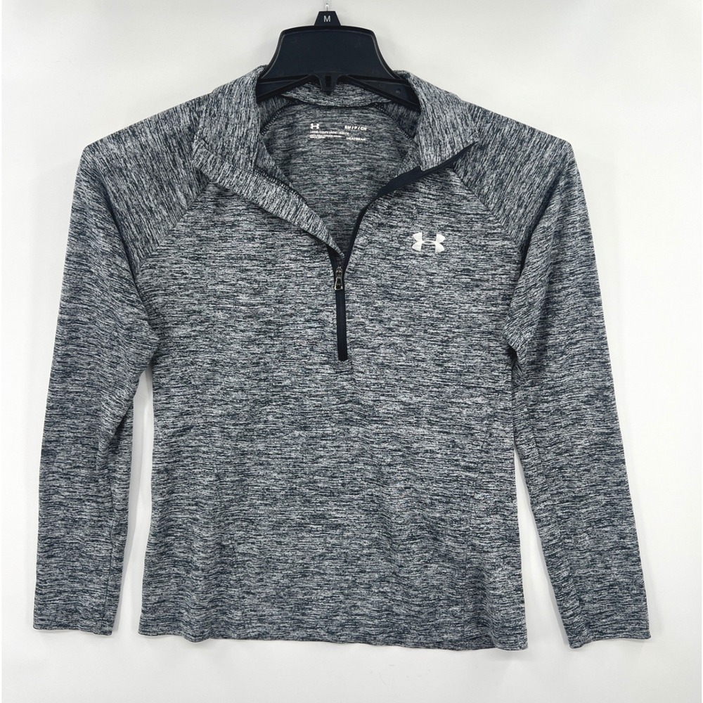 Under Armour 1/4 Zip Heatgear Pullover Womens S Grey Space Dye Top Running Gym